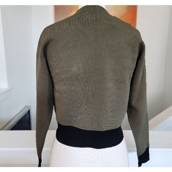 Aleeza Paris Moss Green Sweater with Black Leather Pocket Size S NWT - Picture 5 of 7